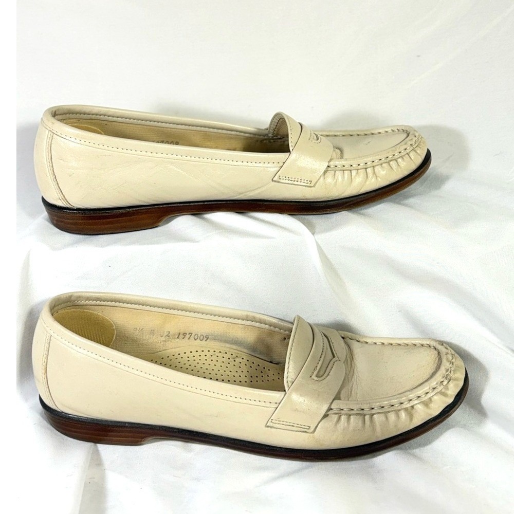 SAS Tripad Comfort 9.5 N Cream Leather Penny Loafers for Women